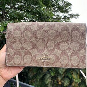 COACH Anna Foldover Crossbody Clutch Leather Cream/Brown
